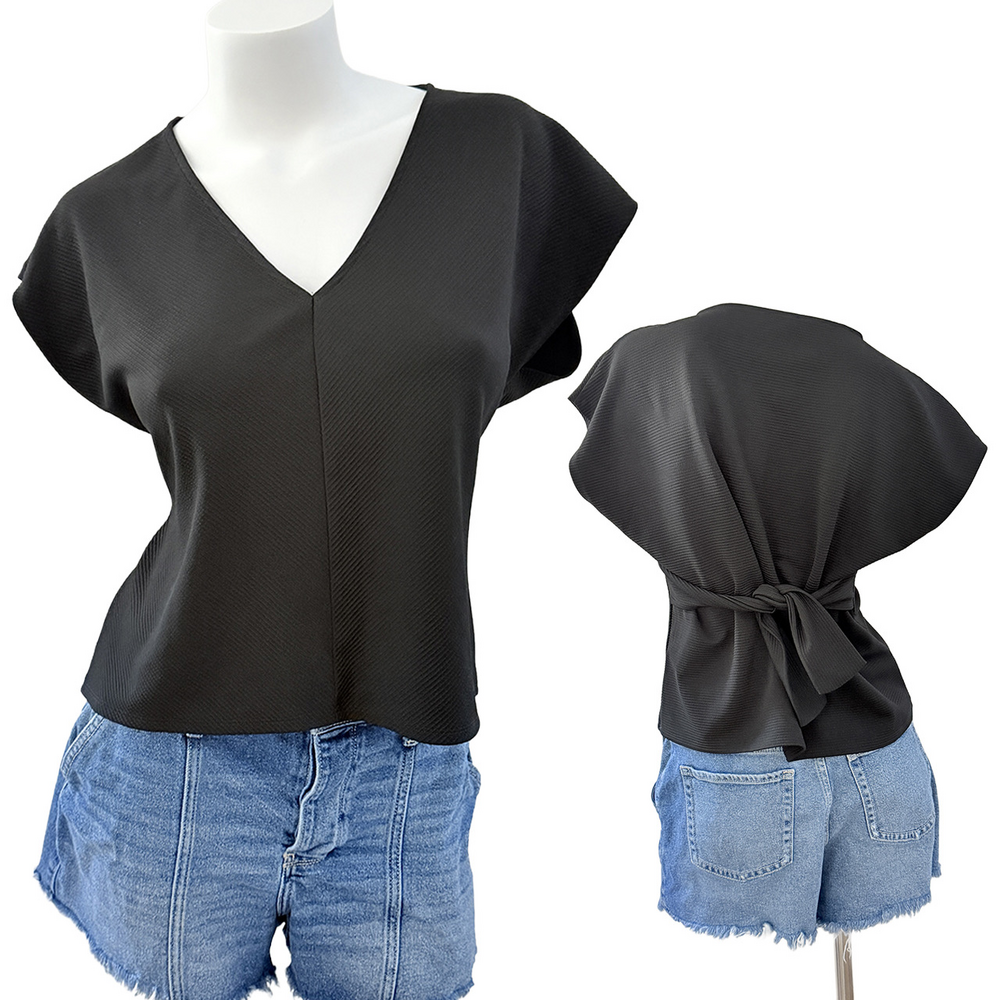 Express Oversized boxy v-neck ribbed petal sleeve short sleeve blouse top xs